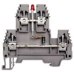 Клеммник 2-х ярусный, 4 мм.кв., с индикацией 220 VAC, (серый); PIK4 NLD 220VAC