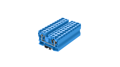 Клемма на DIN-рейку пружин. 16 мм2 2 конт. проходная синяя