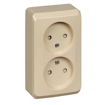 ЭТЮД О/У двойная РОЗЕТКА без заземления со штороками 16А 250B, КРЕМОВЫЙ, Россия