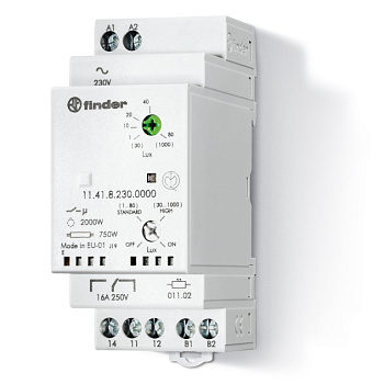 Фотореле модульное с фотоэлементом 011.02; монтаж на рейку 35мм; 1CO 16A; питание 230В АC; настройка чувствит. 1…80люкс, 30…1000люкс; ширина 35мм; степень защиты: фотореле IP20, фотоэлемент IP54; упаковка 1шт.