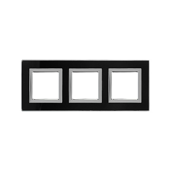 Рамка из натурального стекла, "Avanti", черная, 3 поста (6 мод.)