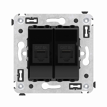 Компьютерная розетка RJ-45 без шторки в стену, кат.6А двойная, "Avanti", "Черный квадрат"