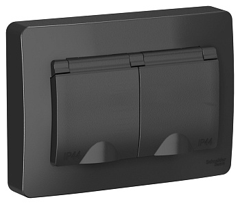 BLANCA С/У IP44 РОЗЕТКА двойная с заземл.со шторк.,с крышками,16А,250В, АНТРАЦИТ