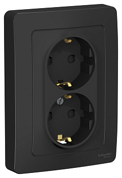 BLANCA С/У РОЗЕТКА двойная с заземлением со шторк., 16А, 250В, АНТРАЦИТ