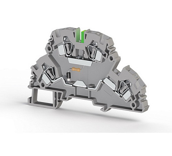 Клеммник 2-х ярусный пружинный, 4 мм.кв., с индикацией 48 VDC, (серый); YBK4-2 FLD 48VDC