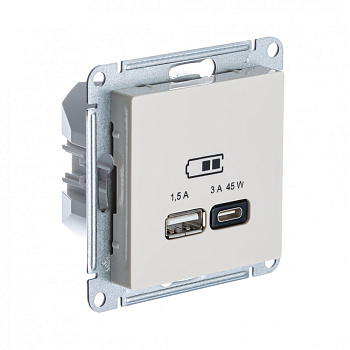 ATLASDESIGN USB РОЗЕТКА A + тип-C 45Вт высокоскор.заряд. QC,PD, мех., БЕЖЕВЫЙ ATLASDESIGN USB РОЗЕТКА A + тип-C 45Вт высокоскор.заряд. QC,PD, мех., БЕЖЕВЫЙ