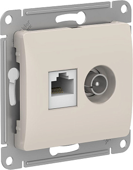 GLOSSA РОЗЕТКА двойная ТВ + компьютерная RJ45, кат. 5Е, механизм, МОЛОЧНЫЙ