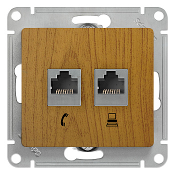 GLOSSA РОЗЕТКА двойная RJ11+RJ45, кат.5Е, механизм, ДЕРЕВО ДУБ