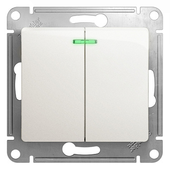 GLOSSA 2-клавишный ВЫКЛЮЧАТЕЛЬ с подсветкой, сх.5а, 10АХ, механизм, ПЕРЛАМУТР GLOSSA 2-клавишный ВЫКЛЮЧАТЕЛЬ с подсветкой, сх.5а, 10АХ, механизм, ПЕРЛАМУТР