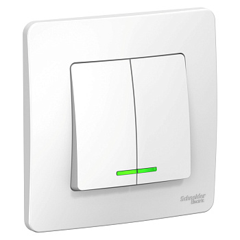 BLANCA С/У 2-клавишный ВЫКЛЮЧАТЕЛЬ (сх.5) с подсветкой, 6А, 250В, БЕЛЫЙ