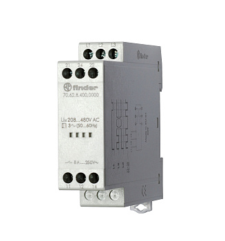 Контрольное реле для 3-фазных сетей; обрыв/чередование фаз, фиксированные регулировки; выход 2CO 8А; модульное, ширина 22.5мм; степень защиты IP20; специальная версия для Ж/Д-транспорта