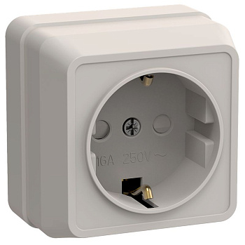 РСш20-3-ОКм Розетка 1местн. с з/к с защ.штор.16А откр.уст. ОКТАВА (кремовый)