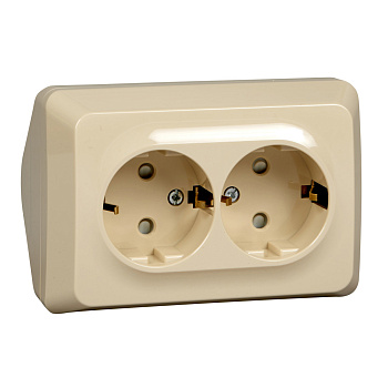 ЭТЮД О/У двойная угловая РОЗЕТКА с заземлением со шторками 16А, КРЕМОВЫЙ, Россия