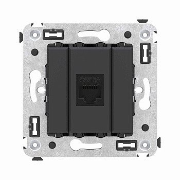 Компьютерная розетка RJ-45 без шторки в стену, кат.6А одинарная, "Avanti", "Черный матовый"
