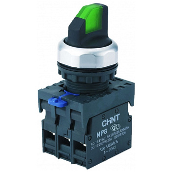 Переключатель без подсветки NP8-11X/213, 2 положения с фиксацией, зелёная 1НО+1НЗ IP65 (R)(CHINT)