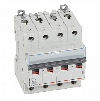 Автоматический выключатель DX³ 10000 - 16 кА - тип характеристики С - 4П - 400 В~ - 25 А - 4 модуля Автоматический выключатель DX³ 10000 - 16 кА - тип характеристики С - 4П - 400 В~ - 25 А - 4 модуля