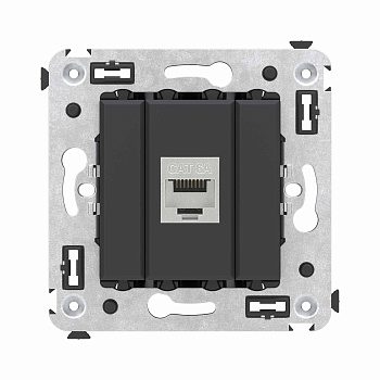 Компьютерная розетка RJ-45 без шторки в стену, кат.6А одинарная экранированная, "Avanti", "Черный матовый"