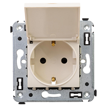 Розетка с крышкой в стену, 2P+E, с з/ш, "Avanti", "Ванильная дымка"