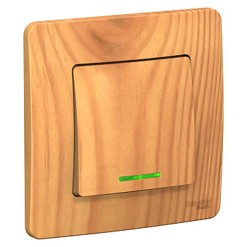 BLANCA С/У 1-клавишный ПЕРЕКЛЮЧАТЕЛЬ (сх.6) с подсв., 10А, 250В, ЯСЕНЬ