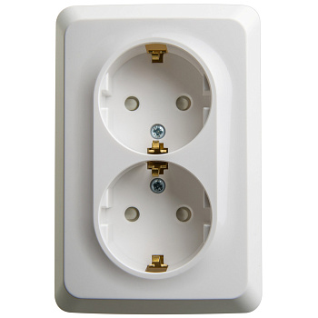 ЭТЮД О/У двойная угловая РОЗЕТКА с заземлением со шторками 16А, БЕЛЫЙ, Россия