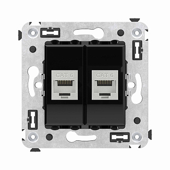Компьютерная розетка RJ-45 без шторки в стену, кат.6 двойная экранированная, "Avanti", "Черный квадрат"