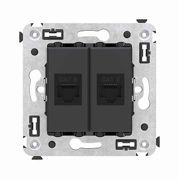 Компьютерная розетка RJ-45 без шторки в стену, кат.6 двойная, "Avanti", "Черный матовый"