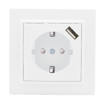 Розетка 1-местная СП с/з Минск 16А белая с защ. штор. с USB 1А EKF Розетка 1-местная СП с/з Минск 16А белая с защ. штор. с USB 1А EKF