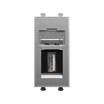 USB 2.0 розетка модульная, тип А-А, "Avanti", "Закаленная сталь", 1 модуль