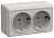 РСш22-3-ОКм Розетка 2местн. с з/к с защ. штор.16А откр.уст. ОКТАВА (кремовый)