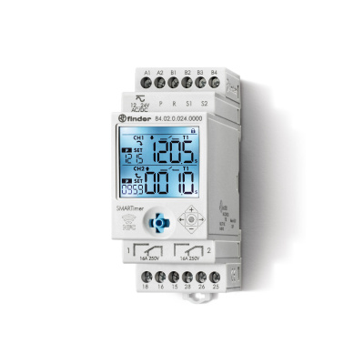 Электронный таймер мультифункциональный (25 функций); 2 независимых канала 1CO+1CO (16A);  питание 12…24В АС/DC; дисплей с подсветкой; два режима программирования: NFC или классический; регулировка времени от 0.1с. до 9999ч.; упаковка 1шт.