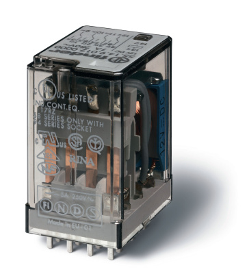 Миниатюрное универсальное электромеханическое реле; 4CO 7A; контакты AgCdO; катушка 230В АC; степень защиты RTI; опции: кнопка тест + мех.индикатор