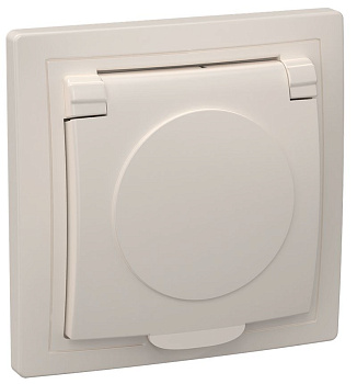 РСб10-3-ККм Розетка 1местн. с з/к с крышкой 16А КВАРТА (кремовый)