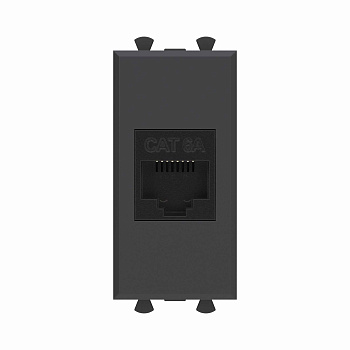 Компьютерная розетка RJ-45 без шторки модульная, кат.6А, "Avanti", "Черный матовый", 1 модуль