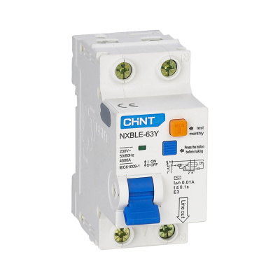 Диф. авт. выкл. NXBLE-63Y 1P+N 10А 30mA электронный тип AС, х-ка С, 4.5kA (R)(CHINT)