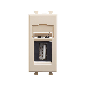 USB 2.0 розетка модульная, тип А-А, "Avanti", "Ванильная дымка", 1 модуль