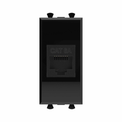Компьютерная розетка RJ-45 без шторки модульная, кат.6А, "Avanti", "Черный квадрат", 1 модуль