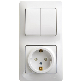 GLOSSA БЛОК: РОЗЕТКА с зазем. со шторками+ 2-клавишный ВЫКЛЮЧАТЕЛЬ БЕЛЫЙ GLOSSA БЛОК: РОЗЕТКА с зазем. со шторками+ 2-клавишный ВЫКЛЮЧАТЕЛЬ БЕЛЫЙ