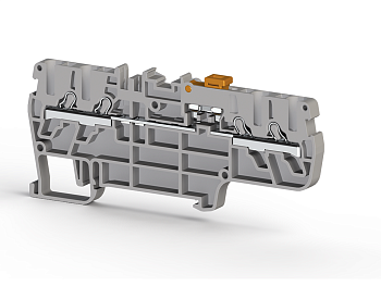 Клеммник пруж.быстрозажимной (Push in) 4-х выводной, с размыкателем, 2,5 мм.кв., (серый); PYK 2,5CCA