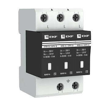 Ограничитель импульсных напряжений ОПВ-D/3P In 5кА 275В с сигн. EKF PROxima Ограничитель импульсных напряжений ОПВ-D/3P In 5кА 275В с сигн. EKF PROxima