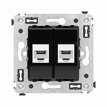 Телефонная розетка RJ-12 без шторки в стену двойная, "Avanti", "Черный квадрат"