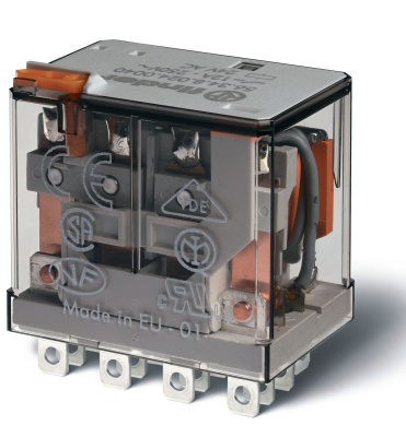 Миниатюрное силовое электромеханическое реле;  4CO 12A; контакты AgNi; катушка 240В АC; степень защиты RTI; опции: кнопка тест + мех.индикатор