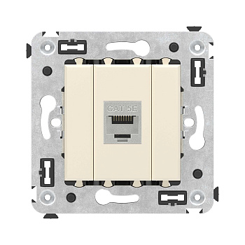 Компьютерная розетка RJ-45 без шторки в стену, кат.5e одинарная экранированная, "Avanti", "Ванильная дымка"