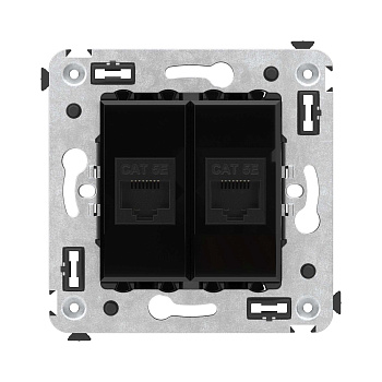 Компьютерная розетка RJ-45 без шторки в стену, кат.5е двойная, "Avanti", "Черный квадрат"