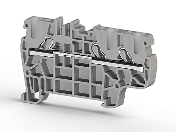 Клеммник пруж.быстрозажимной (Push in), 3-х выводной, 4мм.кв., (серый); PYK 4E