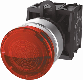 Грибовидная кнопка с металлическим кольцом и подсветкой серии TS2, 6V, AC/DC, диаметр 30мм, красн.
